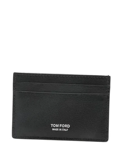 Tom Ford Logo-print Leather Cardholder In Gray