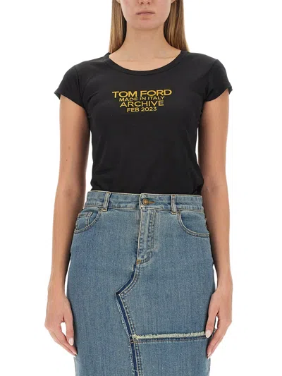 Tom Ford Logo-print Silk T-shirt In Black