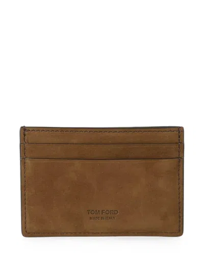 Tom Ford Logo-print Suede Cardholder In Brown