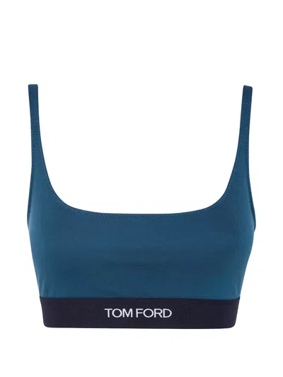 Tom Ford Logo-underband Bra In Blue
