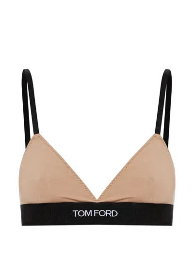 Tom Ford Logo-underband Triangle Bra In Neutral