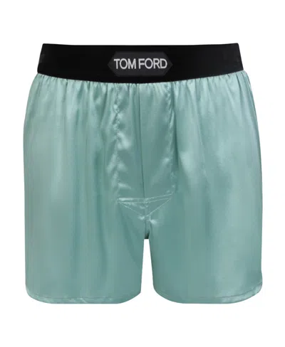 Tom Ford Logo-waist Silk Boxers In Green