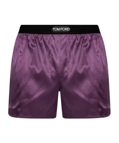 Tom Ford Logo-waist Silk Boxers In Purple