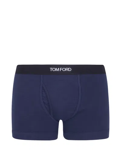 Tom Ford Logo-waistband Boxer Briefs In Blue