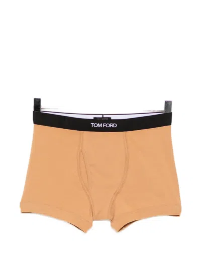 Tom Ford Logo-waistband Boxer Briefs In Brown