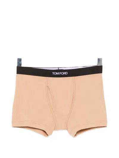 Tom Ford Logo-waistband Boxer Briefs In Brown