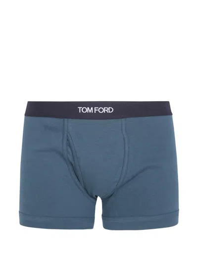 Tom Ford Logo-waistband Boxer Briefs In Blue
