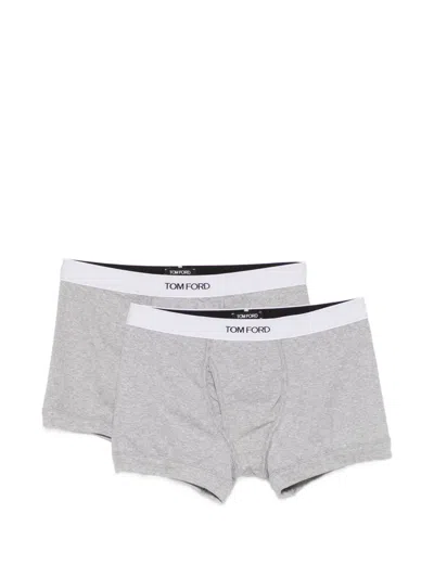 Tom Ford Set Da 2 Boxer In Cotone Con Elastico Logato In Gray