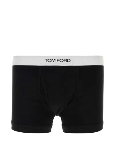 Tom Ford Stretch Cotton Boxer Set Elastic Waistband In Black