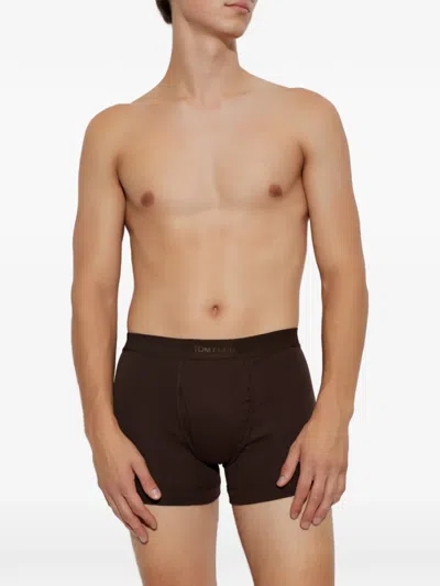 Tom Ford Logo-waistband Boxers In Brown