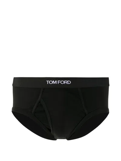Tom Ford Logo-waistband Briefs In Black