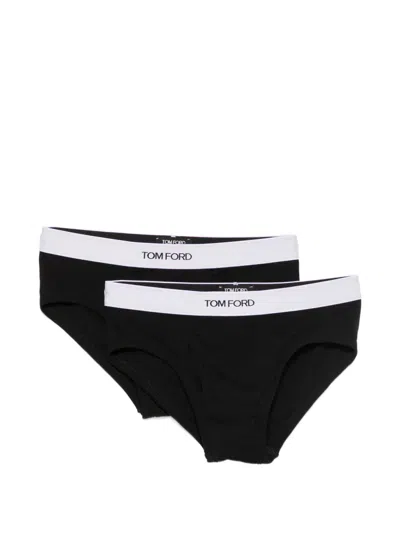 Tom Ford Logo-waistband Briefs In Black
