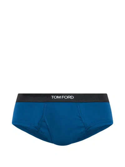 Tom Ford Logo-waistband Briefs In Blue