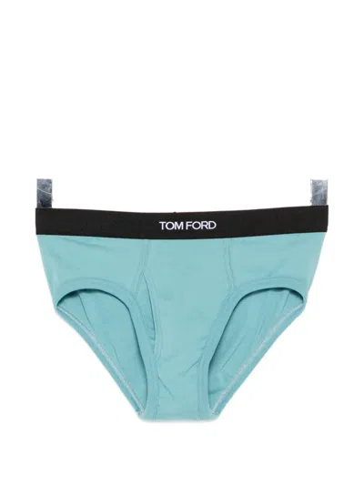 Tom Ford Logo-waistband Briefs In Blue