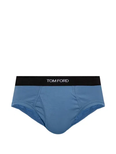 Tom Ford Logo-waistband Briefs In Blue