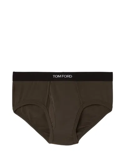 Tom Ford Logo-waistband Briefs In Brown