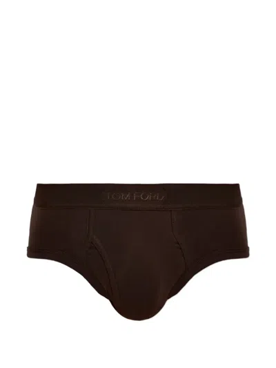 Tom Ford Logo-waistband Briefs In Brown