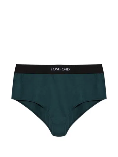 Tom Ford Logo-waistband Briefs In Green