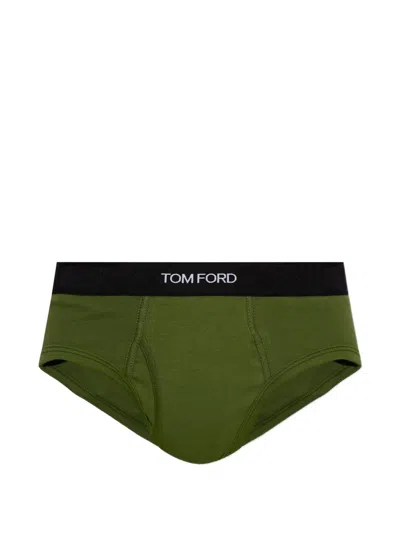 Tom Ford Logo-waistband Briefs In Green