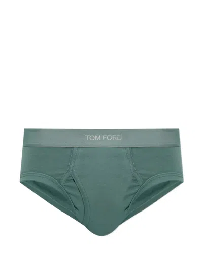 Tom Ford Logo-waistband Briefs In Green