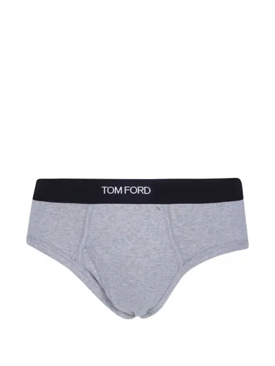 Tom Ford Logo-waistband Briefs In Gray