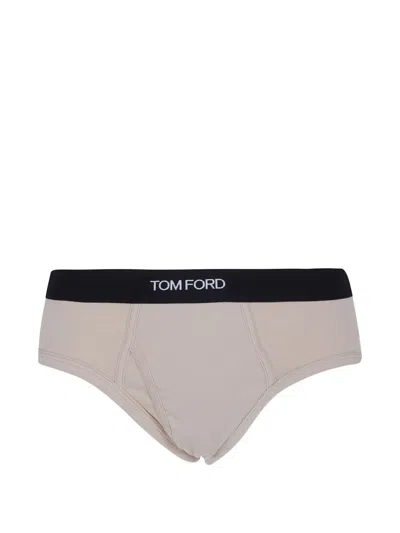 Tom Ford Logo-waistband Briefs In Neutral