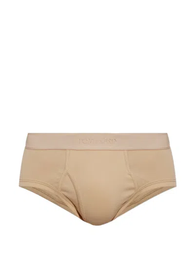 Tom Ford Logo-waistband Briefs In Neutral