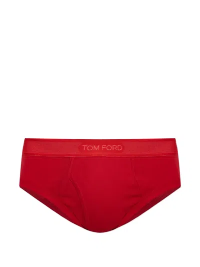 Tom Ford Logo-waistband Briefs In Red
