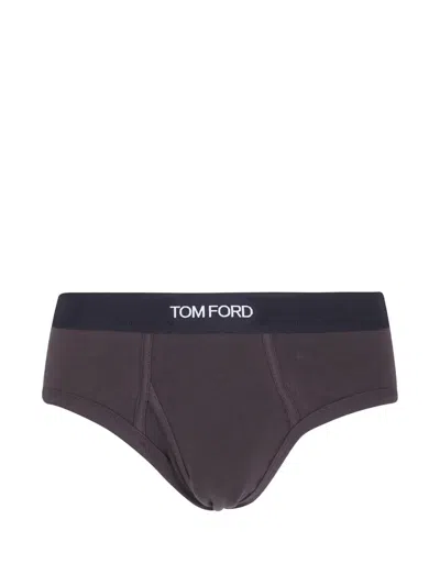 Tom Ford Logo-waistband Cotton Briefs In Brown