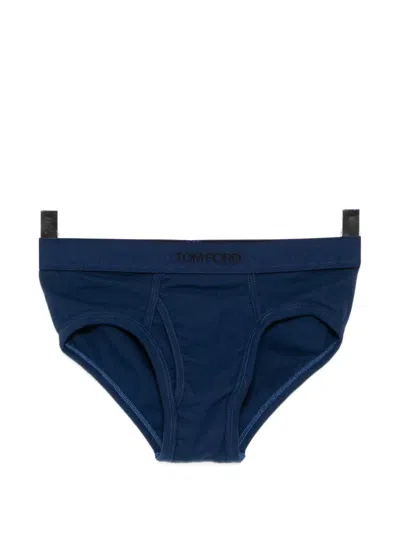 Tom Ford Logo-waistband Jersey Briefs In Blue