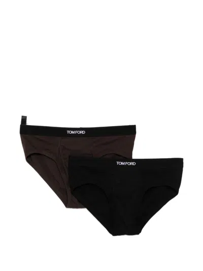 Tom Ford Logo-waistband Jersey Briefs In Brown
