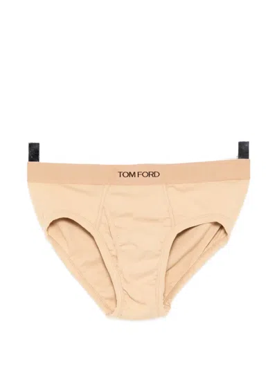 Tom Ford Logo-waistband Jersey Briefs In Neutral