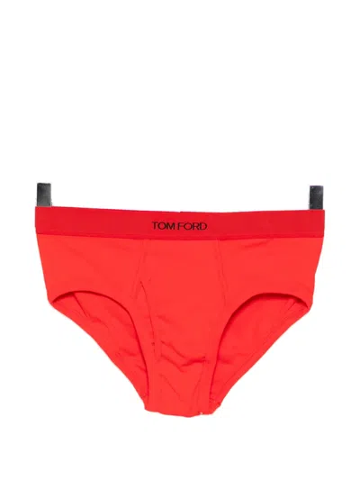 Tom Ford Logo-waistband Jersey Briefs In Red