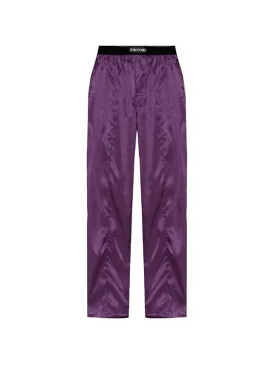 Tom Ford Logo-waistband Pajama Bottoms In Purple