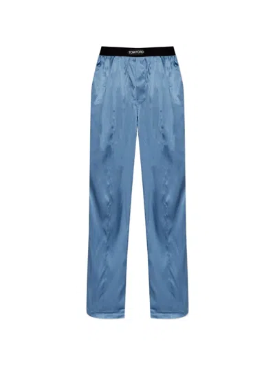 Tom Ford Logo-waistband Pajamas Bottoms In Blue