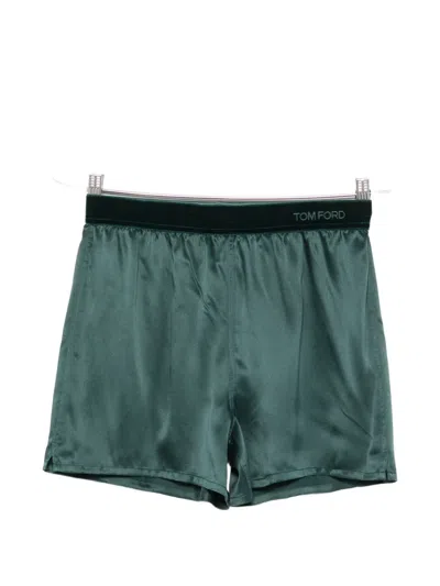 Tom Ford Silk Satin Pajama Shorts Elasticated Waist In Green