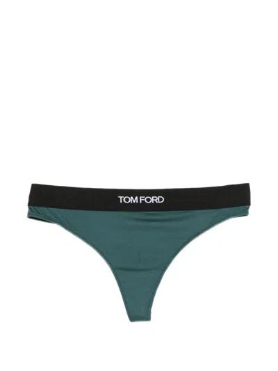 Tom Ford Logo-waistband Thong In Green