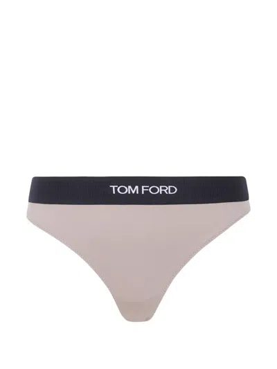 Tom Ford Logo-waistband Thong In Neutral