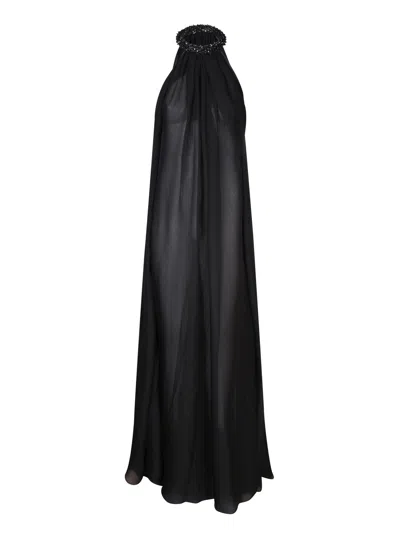Tom Ford Embellished Silk-chiffon Halterneck Gown In Black