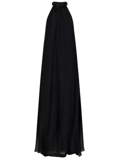 TOM FORD LONG BLACK SILK CHIFFON HALTERNECK DRESS