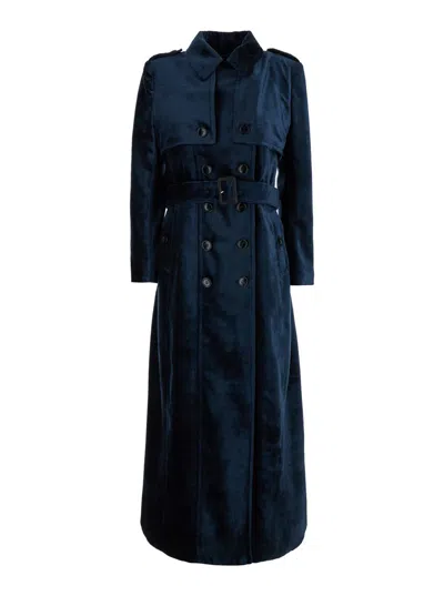 Tom Ford Long Blue Trench Coat With Matching Belt In Velvet Woman