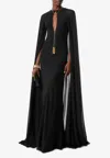 Tom Ford Long Cape Sleeved Maxi Dress In Black
