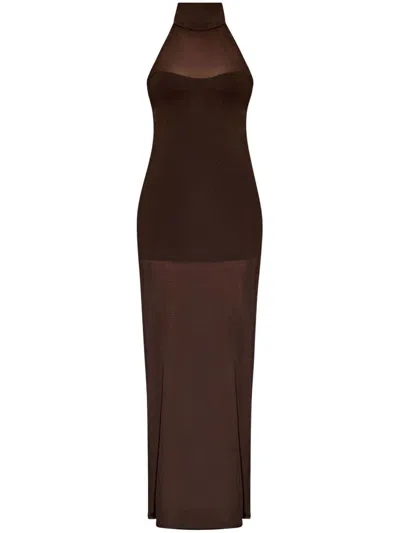 Tom Ford Fine-knit Maxi Dress In Brown