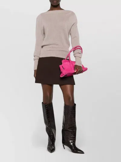 Tom Ford Long Sleeve Boat Neck Cashmere Silk Knit In Neutral