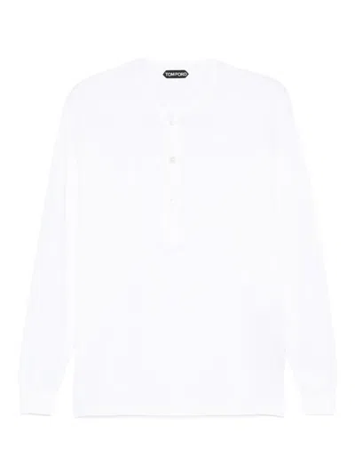 Tom Ford Long-sleeve Button-placket T-shirt In White