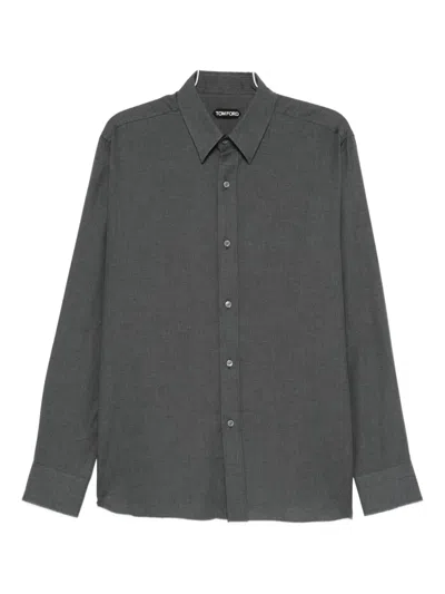 Tom Ford Long-sleeve Button-up Shirt In Gray