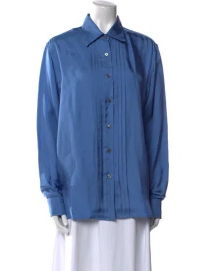 Pre-owned Tom Ford Long Sleeve Button-up Top In Blue