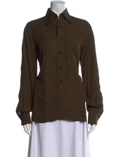Pre-owned Tom Ford Long Sleeve Button-up Top In Green