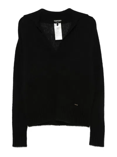 Tom Ford Long Sleeve Cashmere Silk Polo In Black