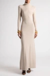 Tom Ford Open-back Cashmere Turtleneck Maxi Dress In Pale Camel